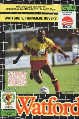 Watford v Tranmere Rovers Match Programme 1992-01-01
